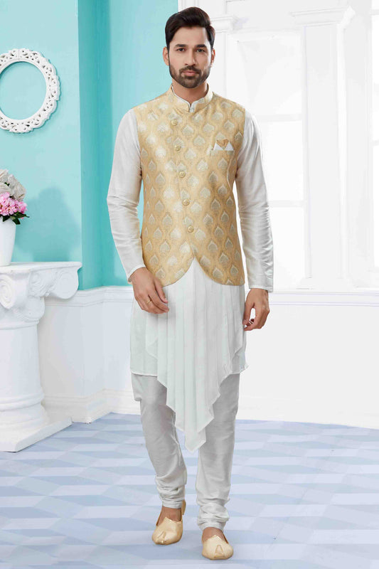 Off White and Gold Colour Indo Western In Silk Dupion Fabric VSSH1040477