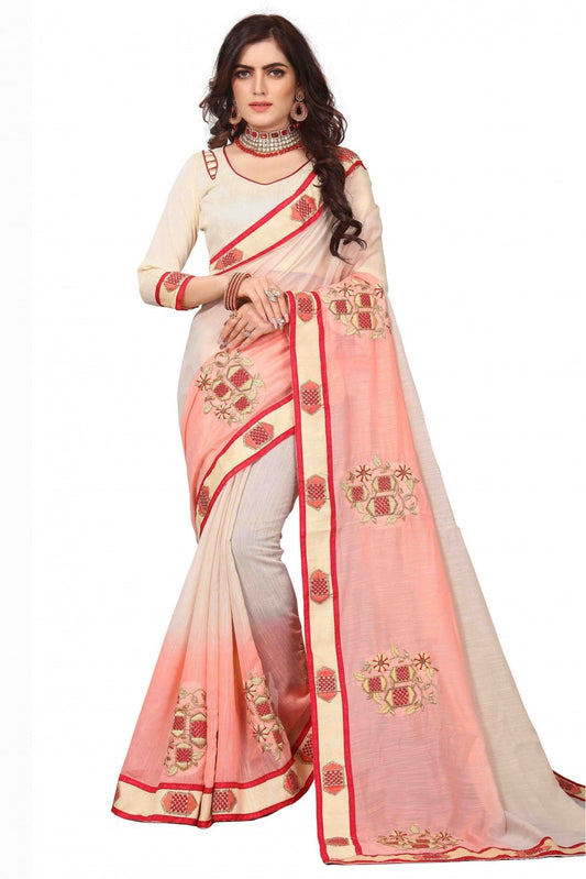 Off White and Peach Colour Art Silk Embroidery Saree VSSD1120135