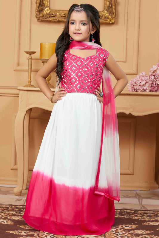 Off White and Pink Colour Faux Georgette Lehenga Choli VSGW1070748