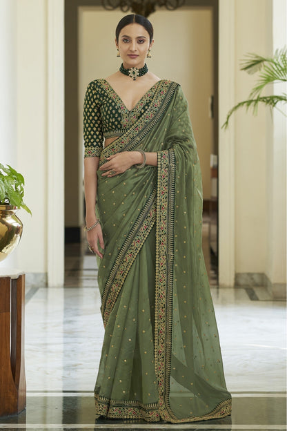 Olive Green Colour Art Silk Designer Saree