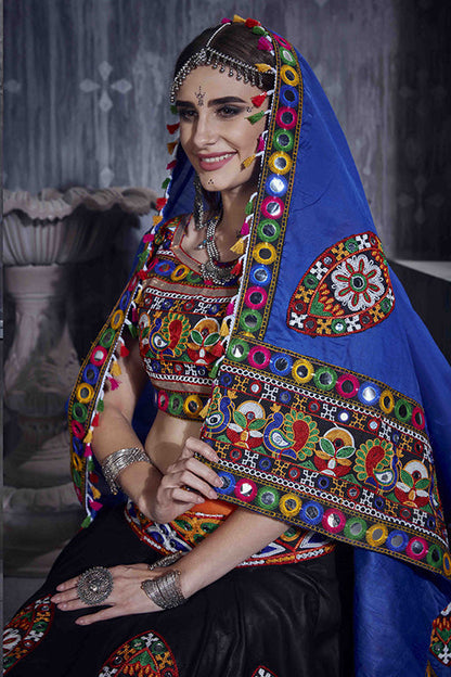 Orange And Black Colour Art Silk Navratri Lehenga Choli VSLC1240065