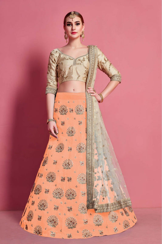 Orange Colour Art Silk Embroidery Lehenga Choli VSLC1080500