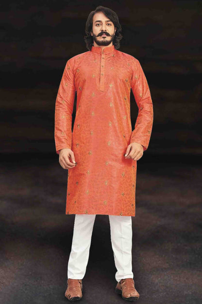 Orange Colour Kurta Pajama In Art Silk VSKP1210008
