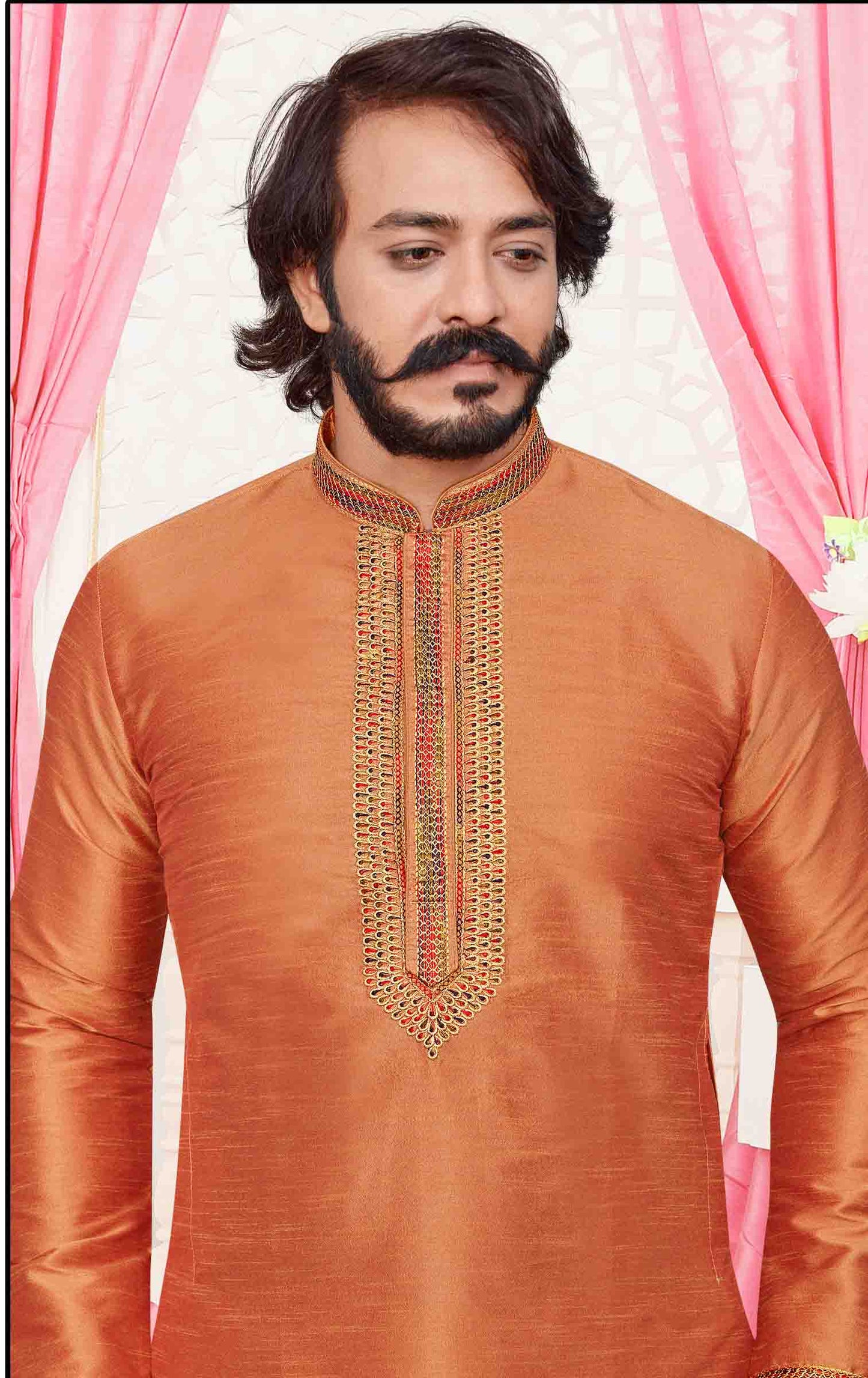 Orange Colour Kurta Pajama In Art Silk VSKP1210100