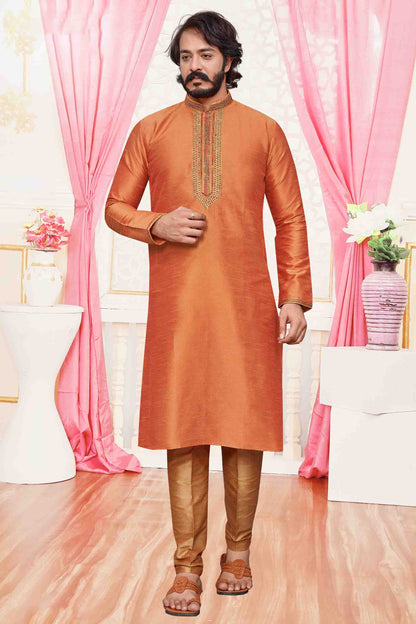 Orange Colour Kurta Pajama In Art Silk VSKP1210100
