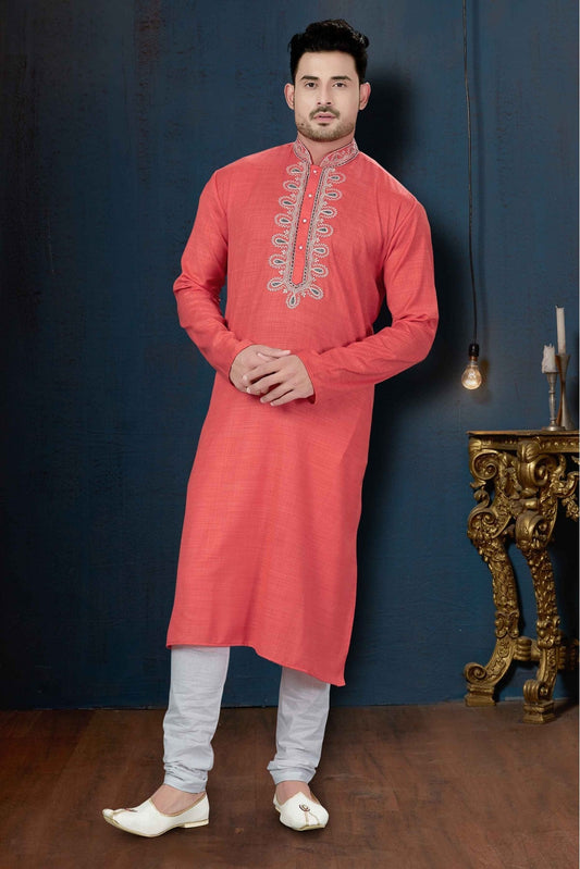 Orange Colour Kurta Pajama In Cotton Fabric VSKP1040061