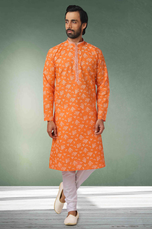 Orange Colour Kurta Pajama In Cotton VSKP1210126