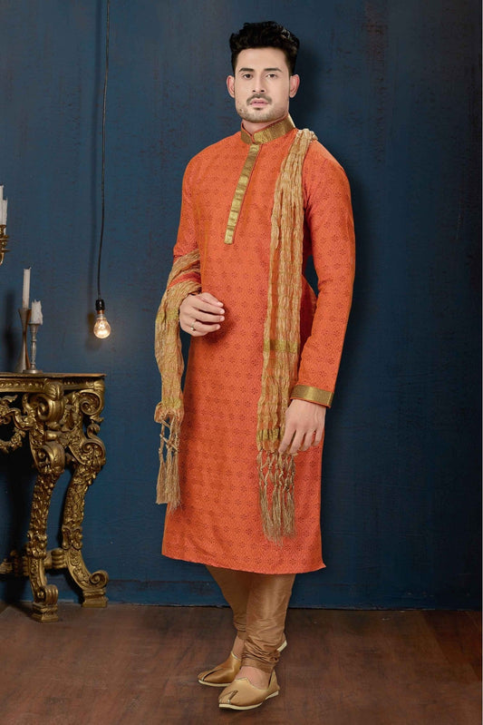 Orange Colour Kurta Pajama In Dupioni Fabric VSKP1040071