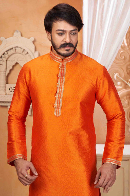 Orange Colour Kurta Pajama In Jacquard Silk VSKP1210048