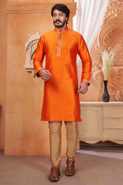 Orange Colour Kurta Pajama In Jacquard Silk VSKP1210048