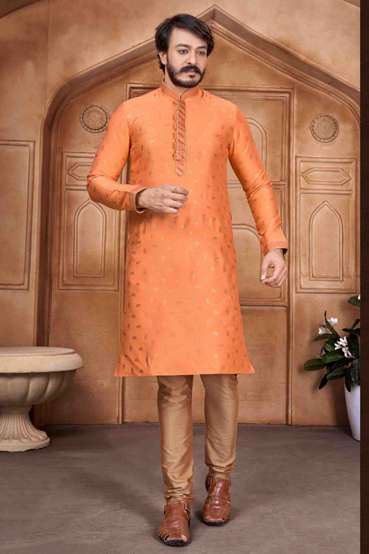 Orange Colour Kurta Pajama In Jacquard Silk VSKP1210065