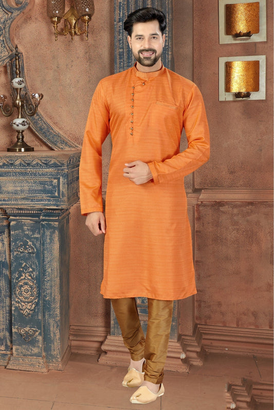 Orange Colour Kurta Pajama In Silk Fabric VSKP1040085