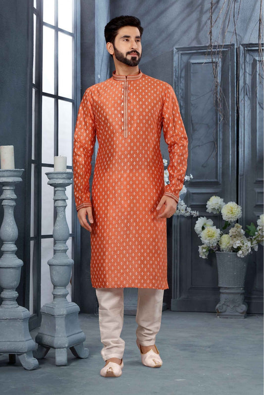 Orange Colour Kurta Pajama In Silk Fabric VSKP1040156