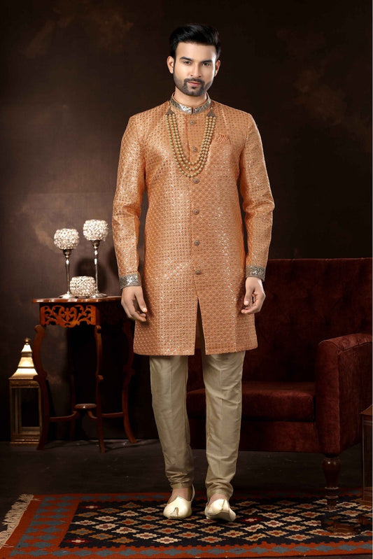 Peach Colour Art Silk Sherwani VSSH1040358