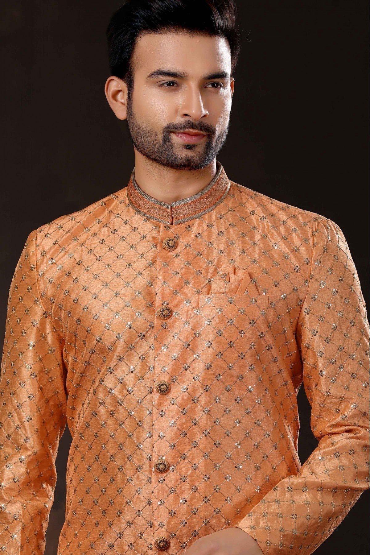Peach Colour Art Silk Sherwani VSSH1040360