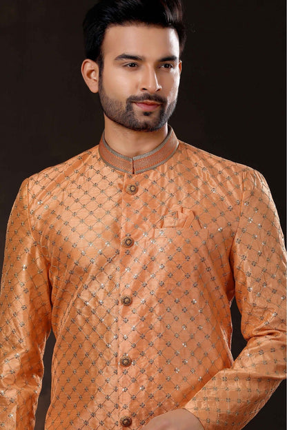 Peach Colour Art Silk Sherwani VSSH1040360