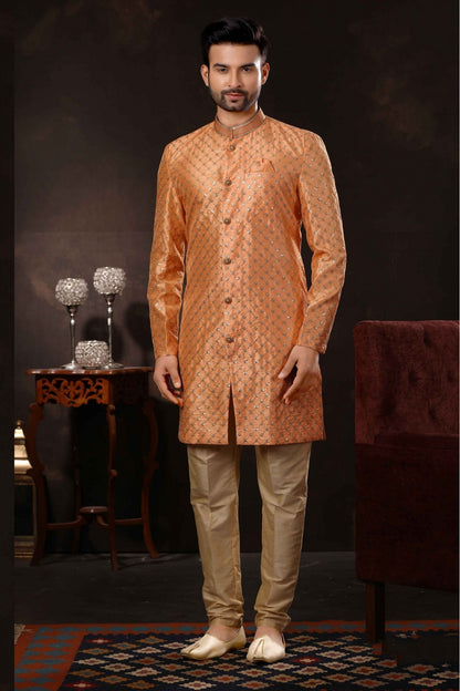 Peach Colour Art Silk Sherwani VSSH1040360