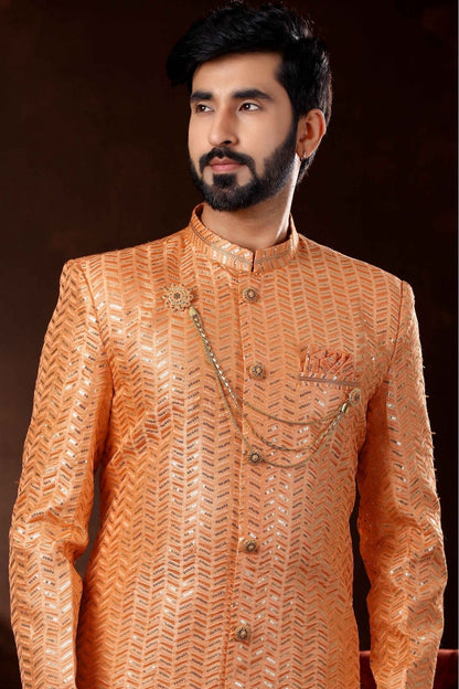 Peach Colour Art Silk Sherwani VSSH1040363