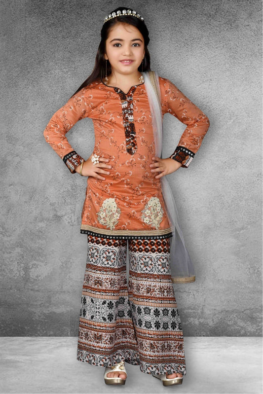 Peach Colour Chanderi Silk Printed Sharara Suit VSGW1070052