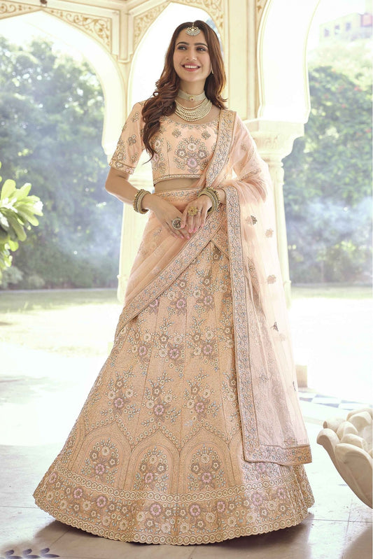 Peach Colour Crepe Sequins Work Lehenga Choli VSLC1080607
