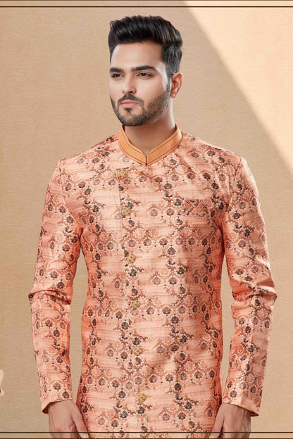 Peach Colour Dhoti Sherwani In Jacquard Fabric VSSH1040393