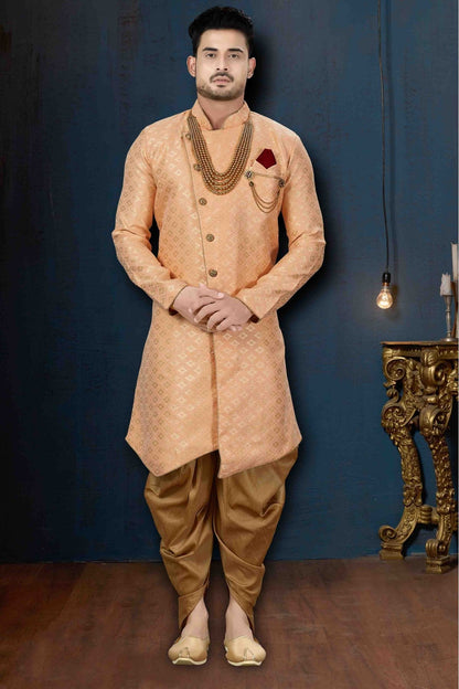 Peach Colour Jacquard Party Wear Dhoti Sherwani VSSH1040212