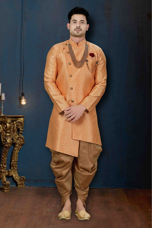 Peach Colour Jacquard Party Wear Dhoti Sherwani VSSH1040213