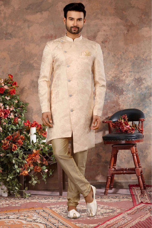 Peach Colour Jacquard Woven Sherwani VSSH1040312