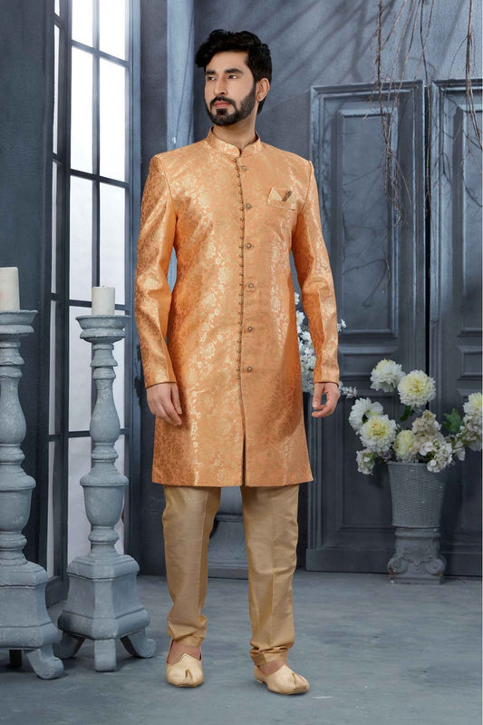 Peach Colour Jacquard Woven Sherwani VSSH1040313