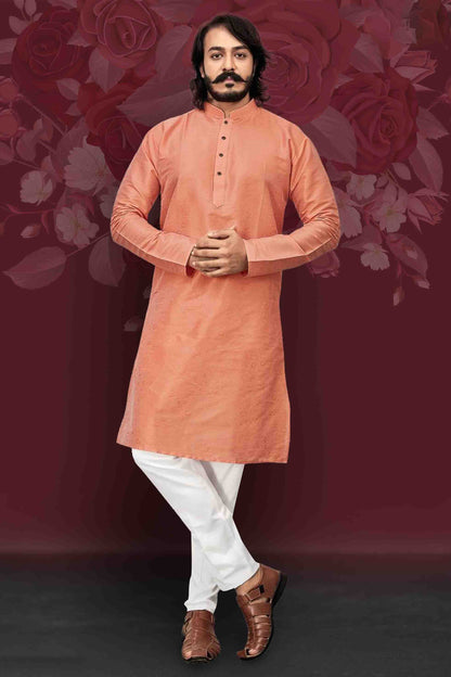Peach Colour Kurta Pajama In Art Silk VSKP1210016