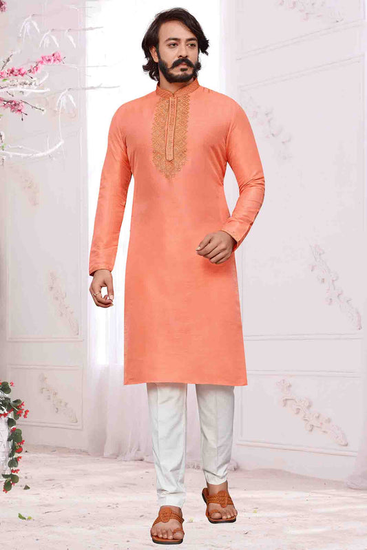 Peach Colour Kurta Pajama In Art Silk VSKP1210088