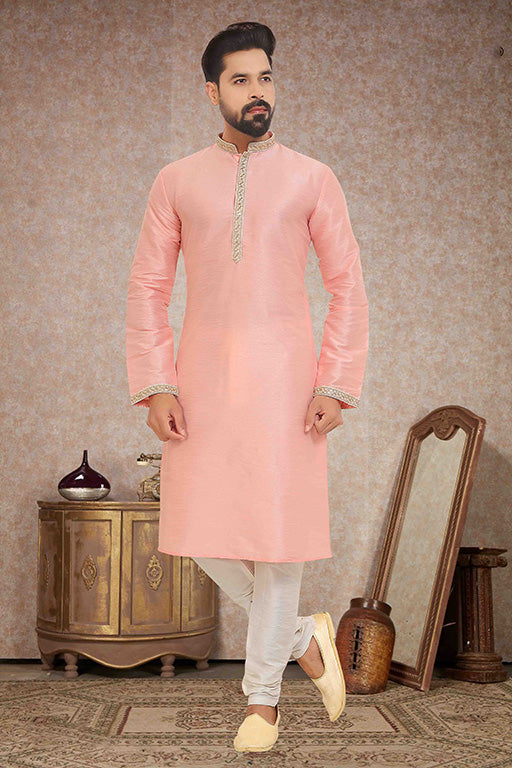 Peach Colour Kurta Pajama In Dupion Silk VSKP1210141