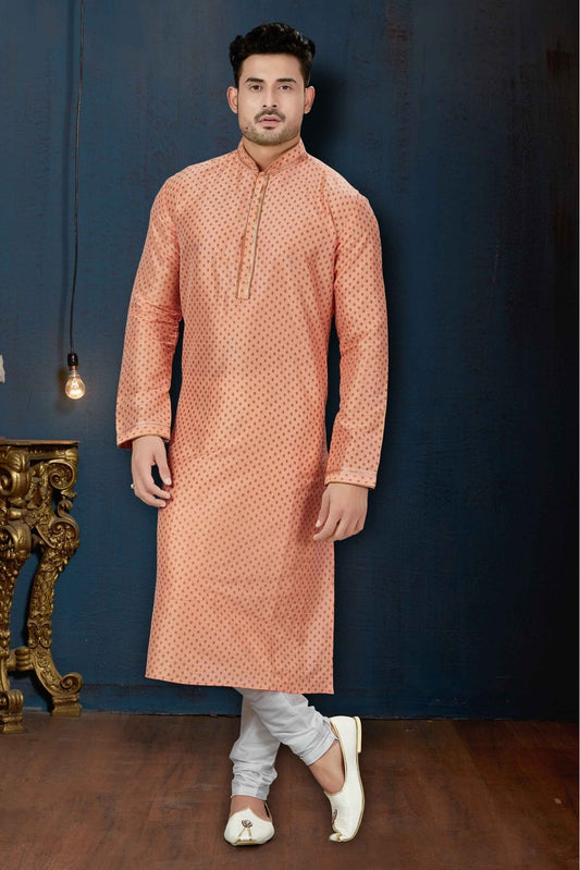 Peach Colour Kurta Pajama In Dupioni Fabric VSKP1040066