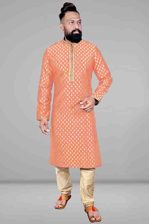 Peach Colour Kurta Pajama In Jacquard Silk VSKP1210041