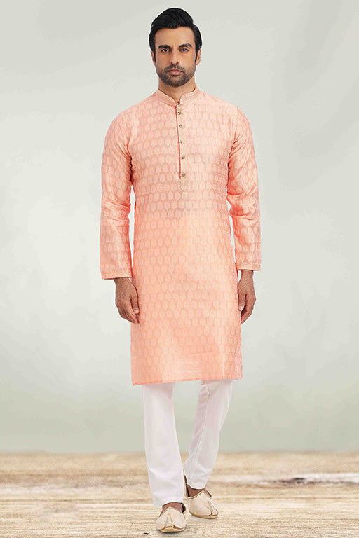 Peach Colour Kurta Pajama In Jacquard VSKP1210259