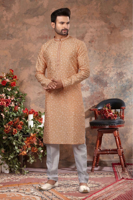 Peach Colour Kurta Pajama In Silk Fabric VSKP1040117
