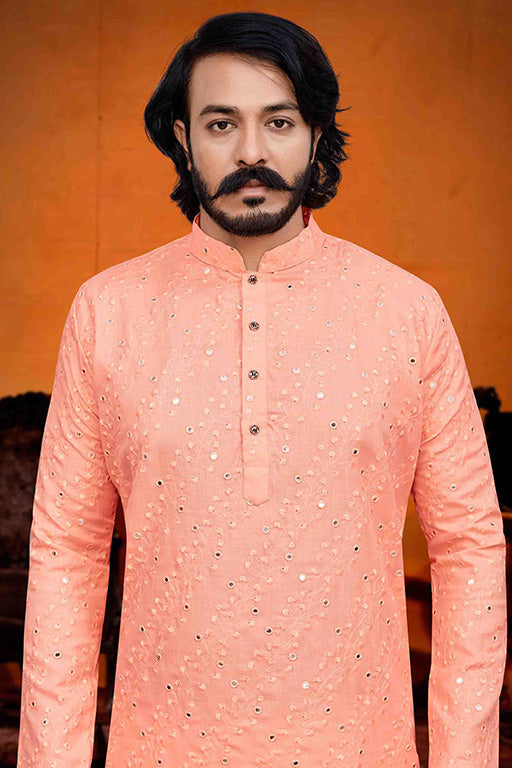 Peach Colour Kurta Pajama In Silk VSKP1210224