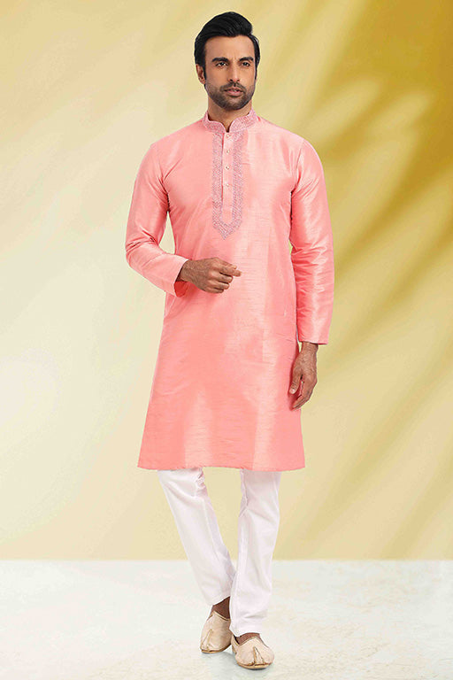 Peach Colour Kurta Pajama In Silk VSKP1210251