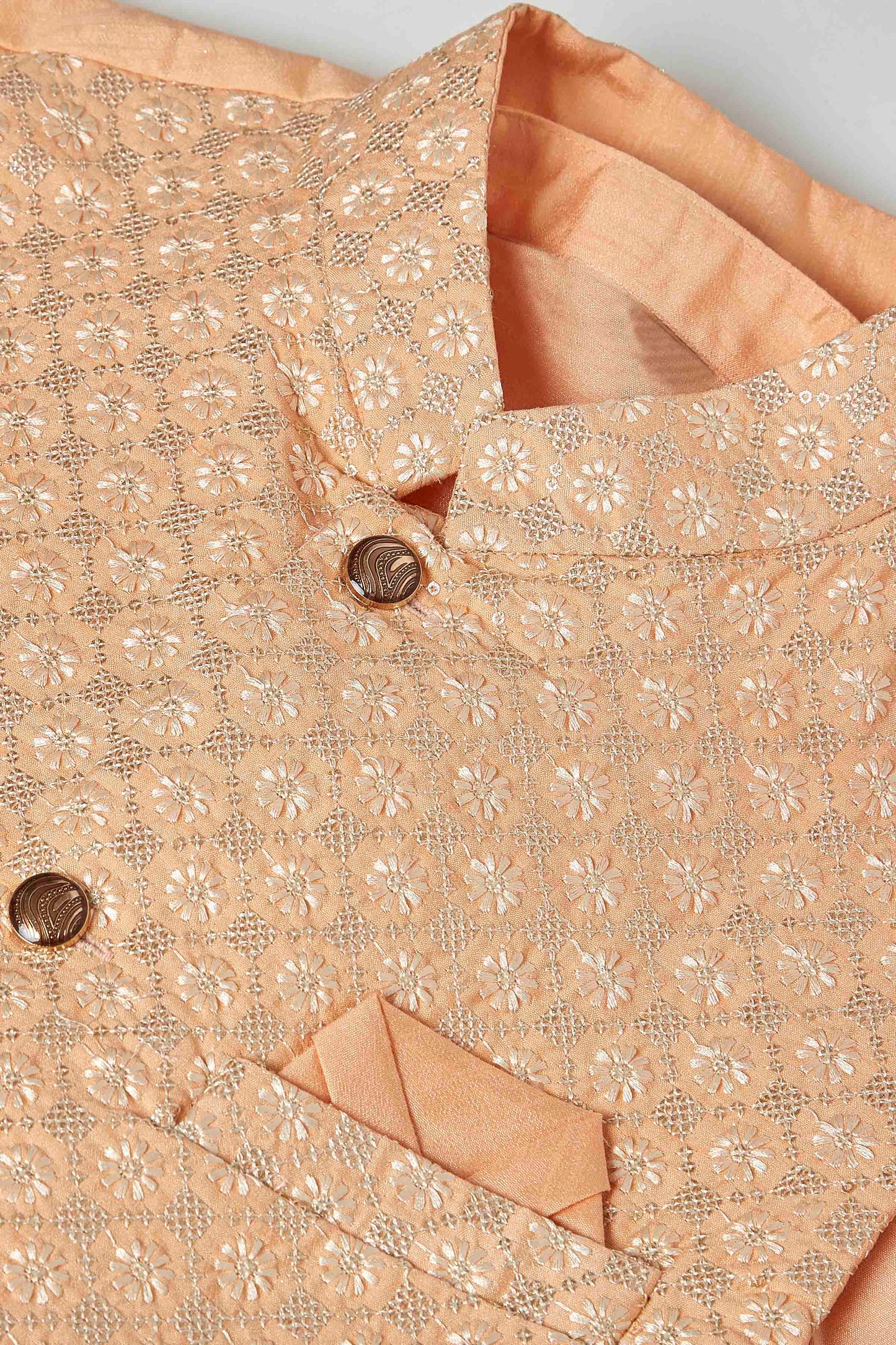 Peach Colour Kurta Pajama With Jacket In Silk VSKP1210446