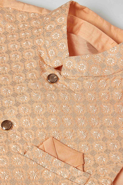 Peach Colour Kurta Pajama With Jacket In Silk VSKP1210446