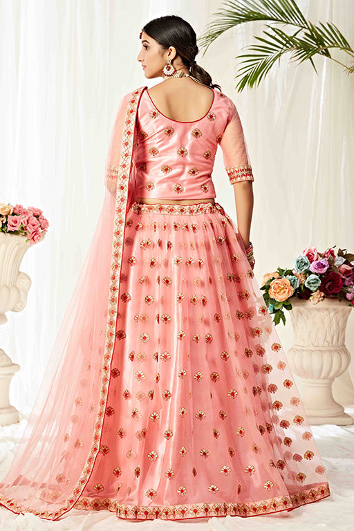 Peach Colour Net Designer Lehenga Choli VSLC1240011