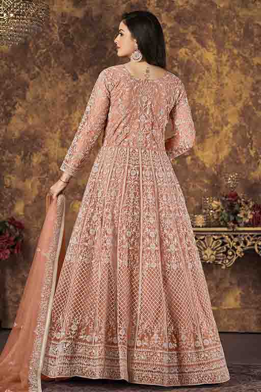 Peach Colour Net Semi Stitched Anarkali Suit VSSM1050305