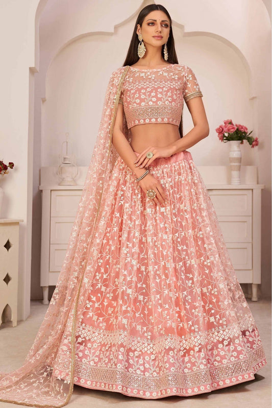 Peach Colour Net Thread Work Lehenga Choli VSLC1080622