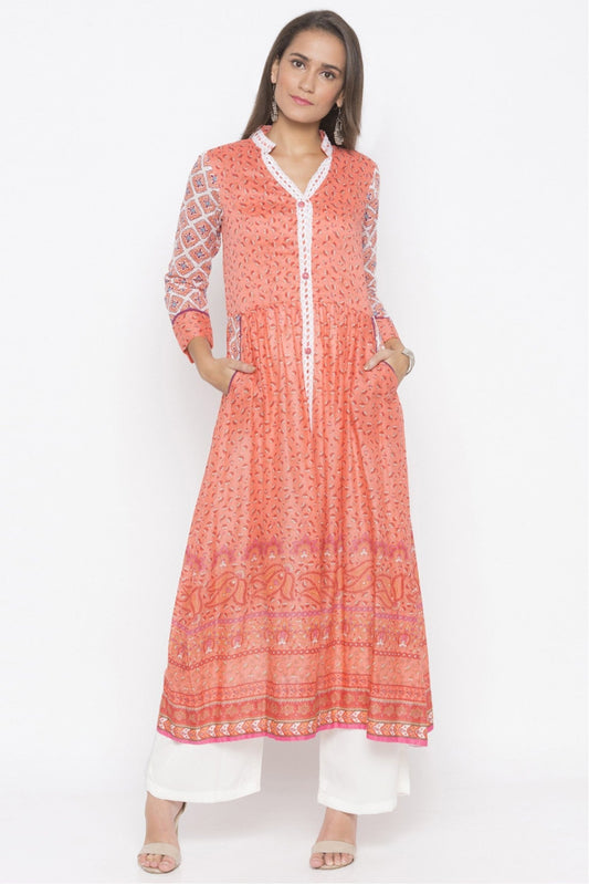 Peach Colour Plus Size Cotton Embroidery Kurta Set VSKR1070541