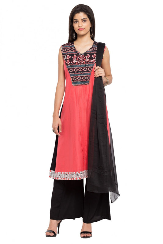 Peach Colour Plus Size Stitched Cotton Palazzo Pant Suit VSSS1070168