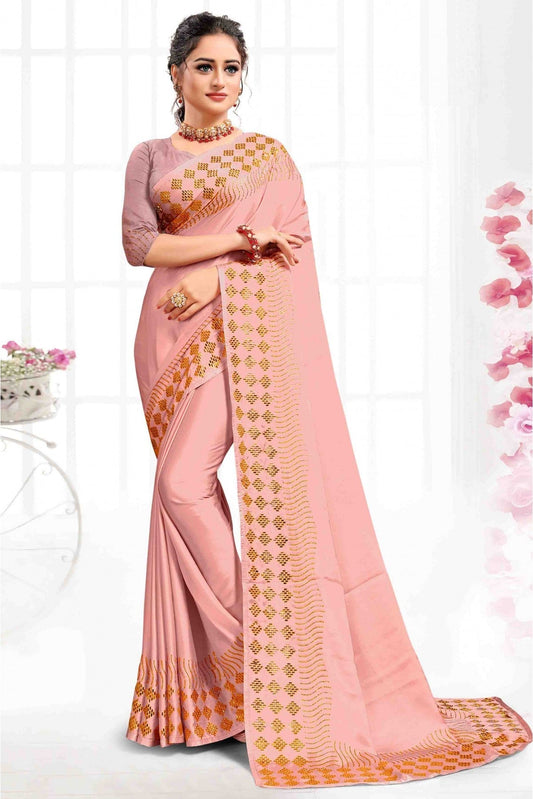 Peach Colour Pure Satin Designer Saree VSSD1120092