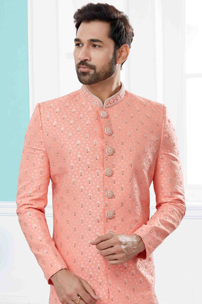 Peach Colour Sherwani In Silk Fabric VSSH1040424