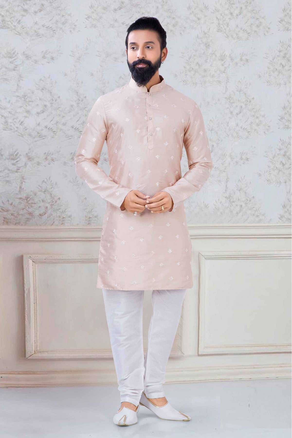 Peach Colour Silk Festival Wear Kurta Pajama VSKP1130045