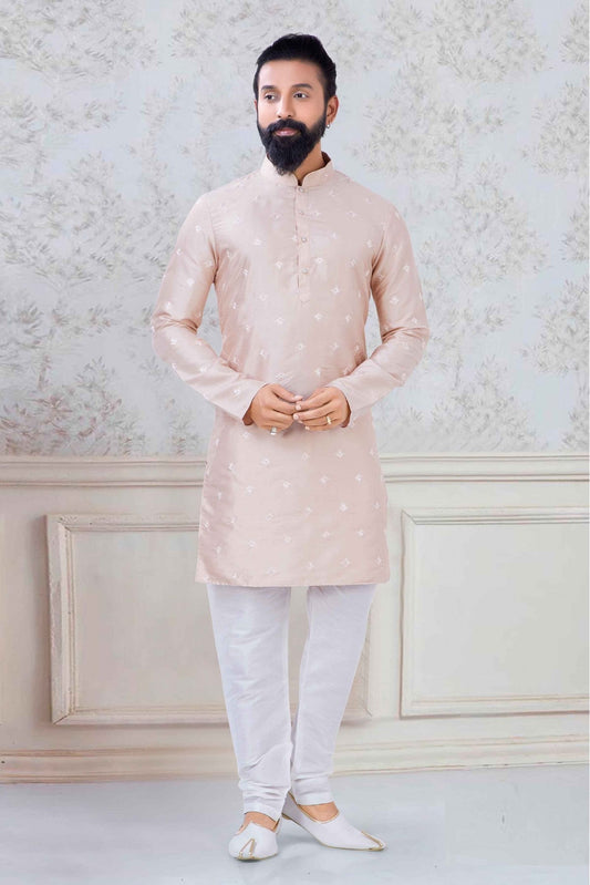 Peach Colour Silk Festival Wear Kurta Pajama VSKP1130045