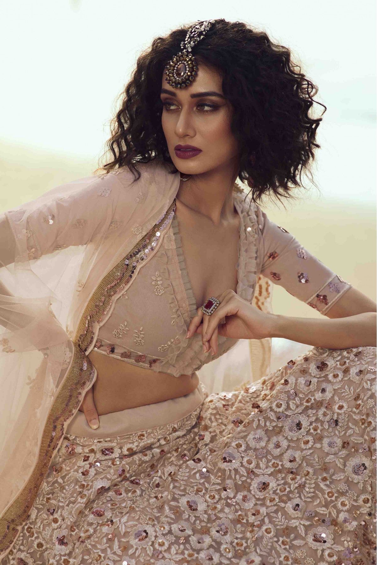 Peach Colour Soft Net Embroidery Lehenga Choli VSLC1080389